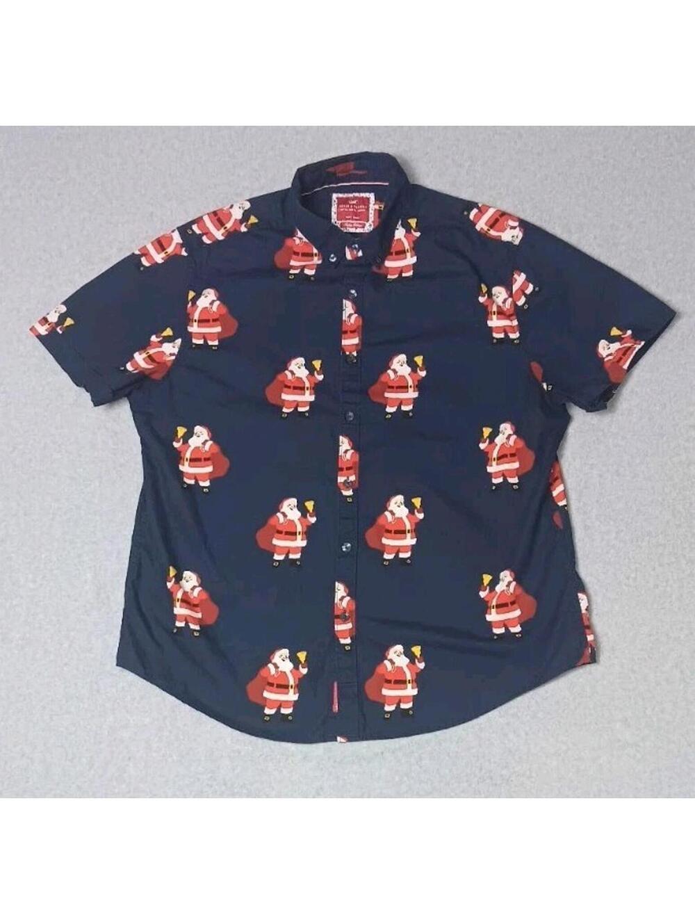 Denim And Flowers Ricky Singh Short Sleeve Button Up Shirt Mens Size XL Navy...